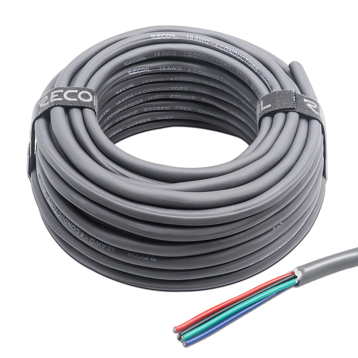 RLW418-100 - 100ft Multipurpose 4-conductor 18awg Wire, Low Voltage RGB LED Wire, LED Extension Cable, Speaker Wire, Power Extension Cord