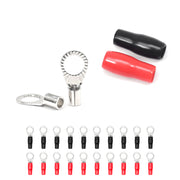 RT838-20 - 20pcs 8awg Copper Ring Terminals, 3/8” Ring Hole, Shiny Nickel Plated Crimp Ring Terminals with 20pcs Red & Black Soft Boots
