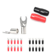 ST808-20 - 20pcs 8awg Copper Spade Terminals, #8 Opening, Shiny Nickel Plated Crimp Ring Terminals with 20pcs Red & Black Soft Boots