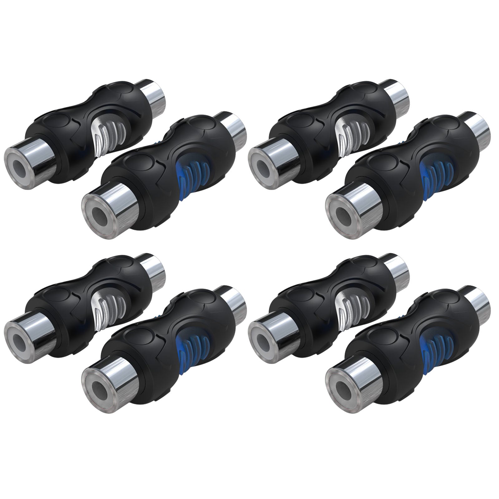 RCC-F8 - 8-pack RCA Female to RCA Female Coupler, Dual Injection Molded RCA Adapter Cable Extension Connector for Amplifier, Subwoofer, Mixer, Speaker