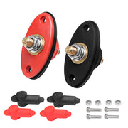 BTTP-38 - Premium High Current 3/8” Feed-thru Panel Battery Terminal Connectors with Silicone Terminal Covers, Red & Black Pair