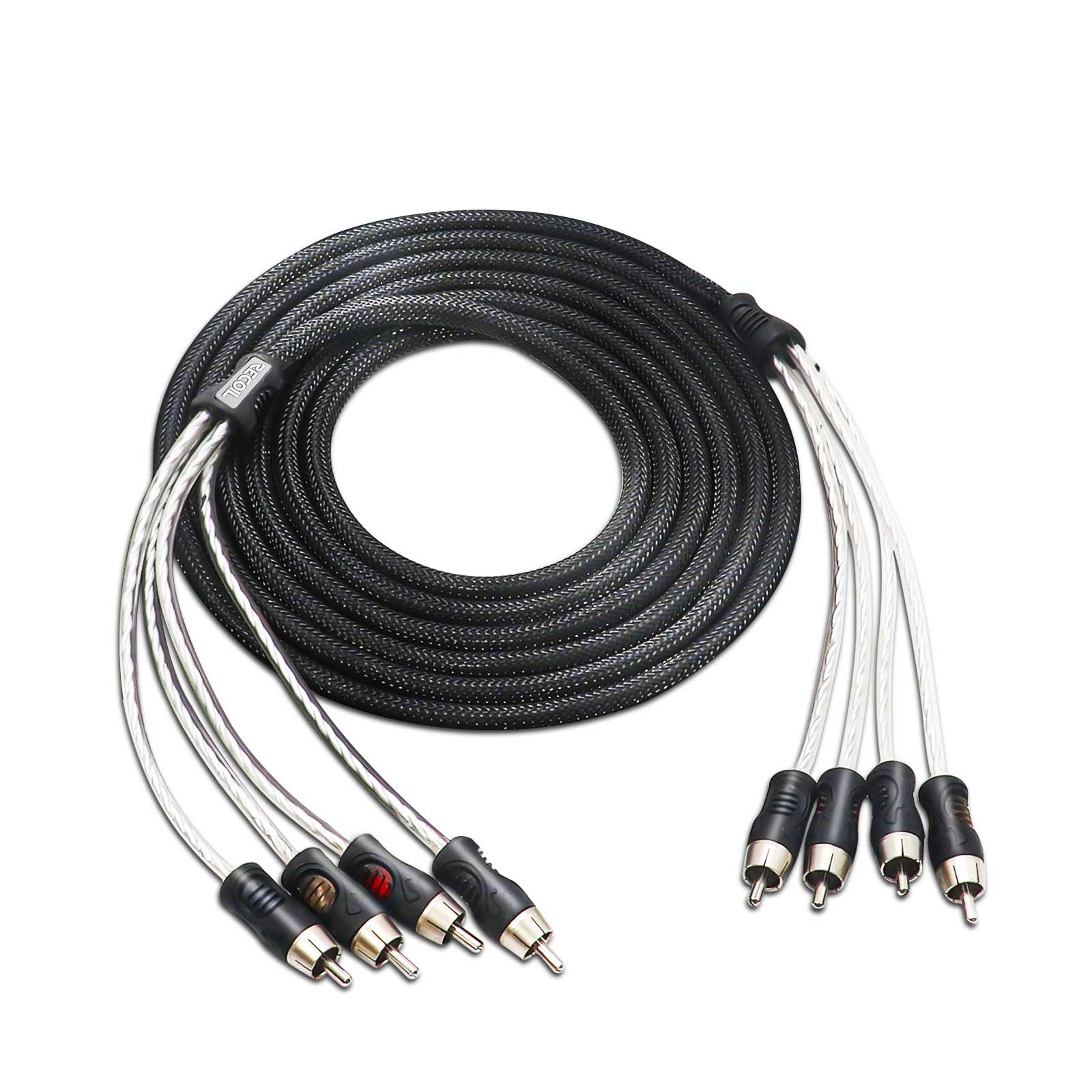 PCI412 - Premium 100% Oxygen Free Copper 12ft 4-channel RCA Audio Interconnects Cable (4x RCA Male to 4x RCA Male), Double Shielded with Noise Reduction