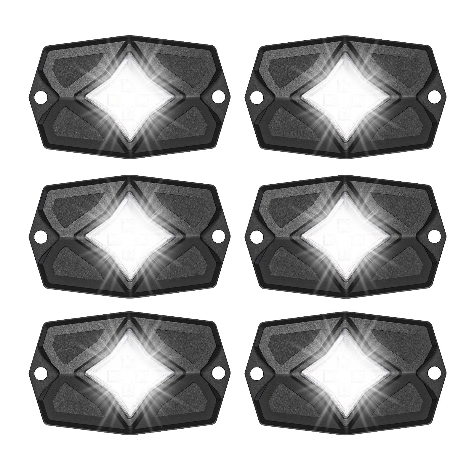 RLW-6 - IP68 Waterproof White LED Rock Lights 6 Pods, Under-glow White LED Light for Car Truck ATV UTV Suv Off-road Boat Motorcycle Vehicle, Under Body Glow Light Lamp Trail Fender Lighting