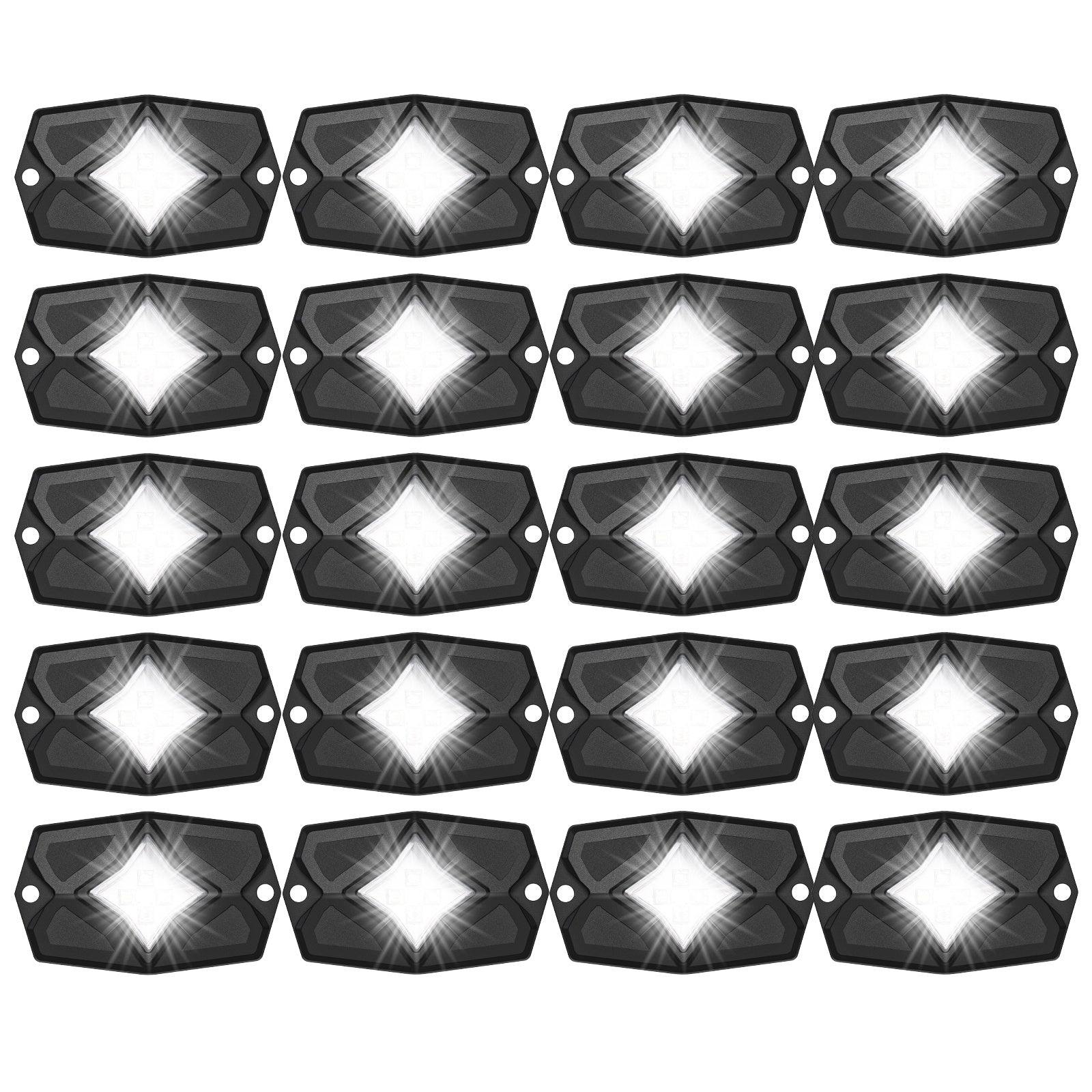 RLW-20 - IP68 Waterproof White LED Rock Lights 20 Pods, Under-glow White LED Light for Car Truck ATV UTV Suv Off-road Boat Motorcycle Vehicle, Under Body Glow Light Lamp Trail Fender Lighting