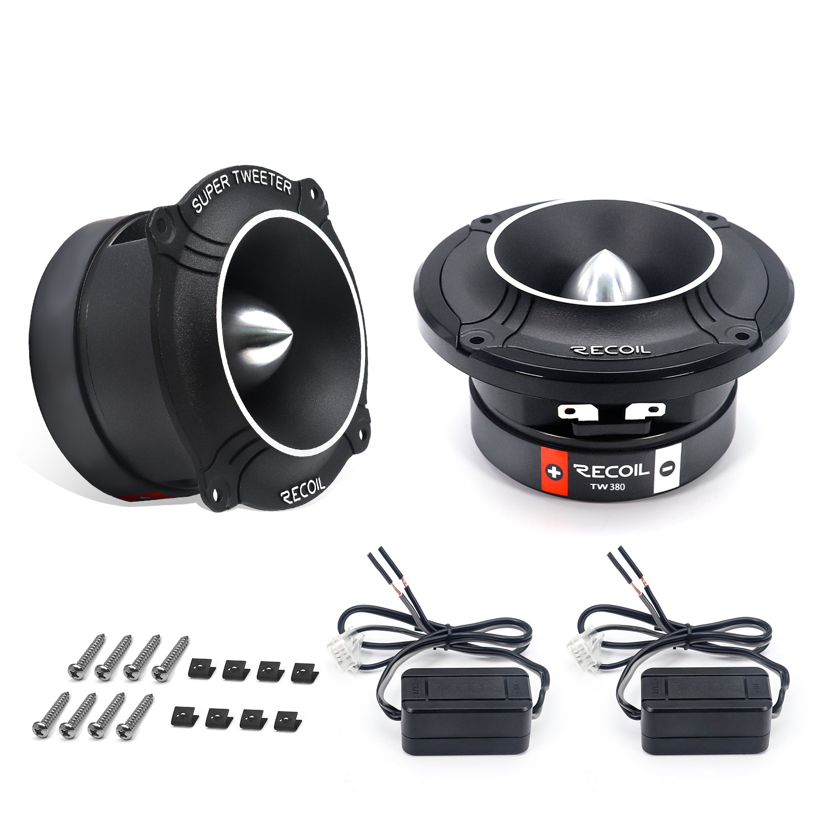 TW380 - High Compression Bullet Super Tweeters, 1.5-inch High-temperature Kapton Voice Coil, Aluminum Frame and Diaphragm, 4 Ohms, Pair