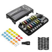 AFG12 - 12-way Atc/ato Fuse Block with Negative Busbar, 12-circuit Power & Ground Combo Block for Car RV Truck Boat Utv/atv, Bolt Terminals, 24pcs Fuses, Screws, Fuse Tool & Sticker Labels