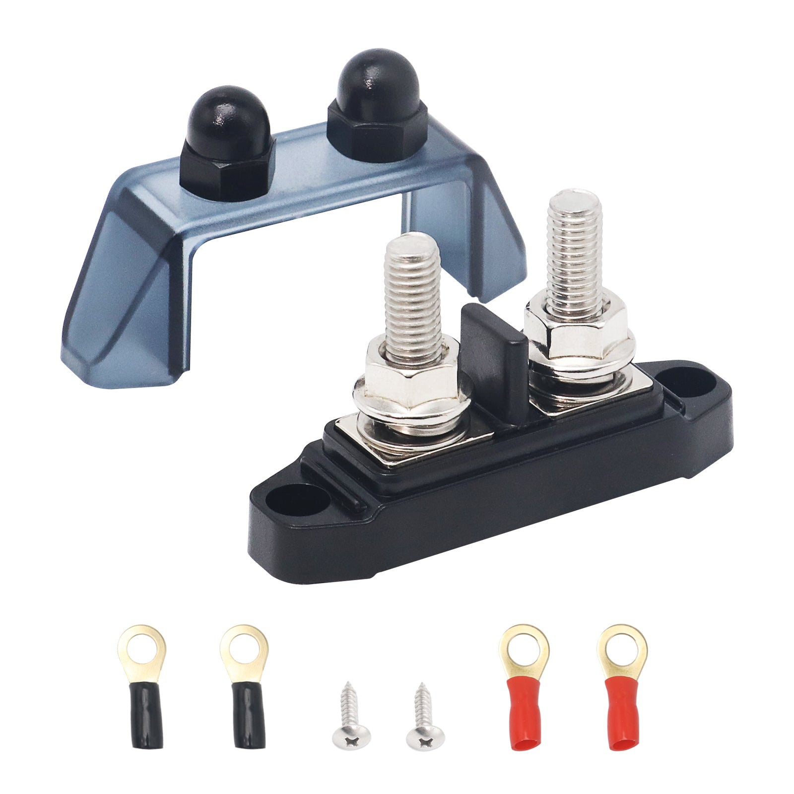 S2P-516 - Insulated 2 Position Busbar 2 X 5/16” Studs Terminals Power Distribution Block with Ring Terminals