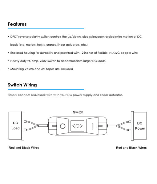 LAS1 - DPDT 25a 12v DC Motor Polarity Reversing Momentary Rocker Switch