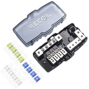 MPG4 - 4-way Mini-anl Fused Distribution Block with 4-way Ground Block, Each Positive and Negative Block with Two 0/2/4 Gauge Inputs & Four 4/8 Gauge Outputs, Fused Distribution Block with 12pcs 60a, 80a, 100a Fuses, Solid Brass for Maximum Power Transfer