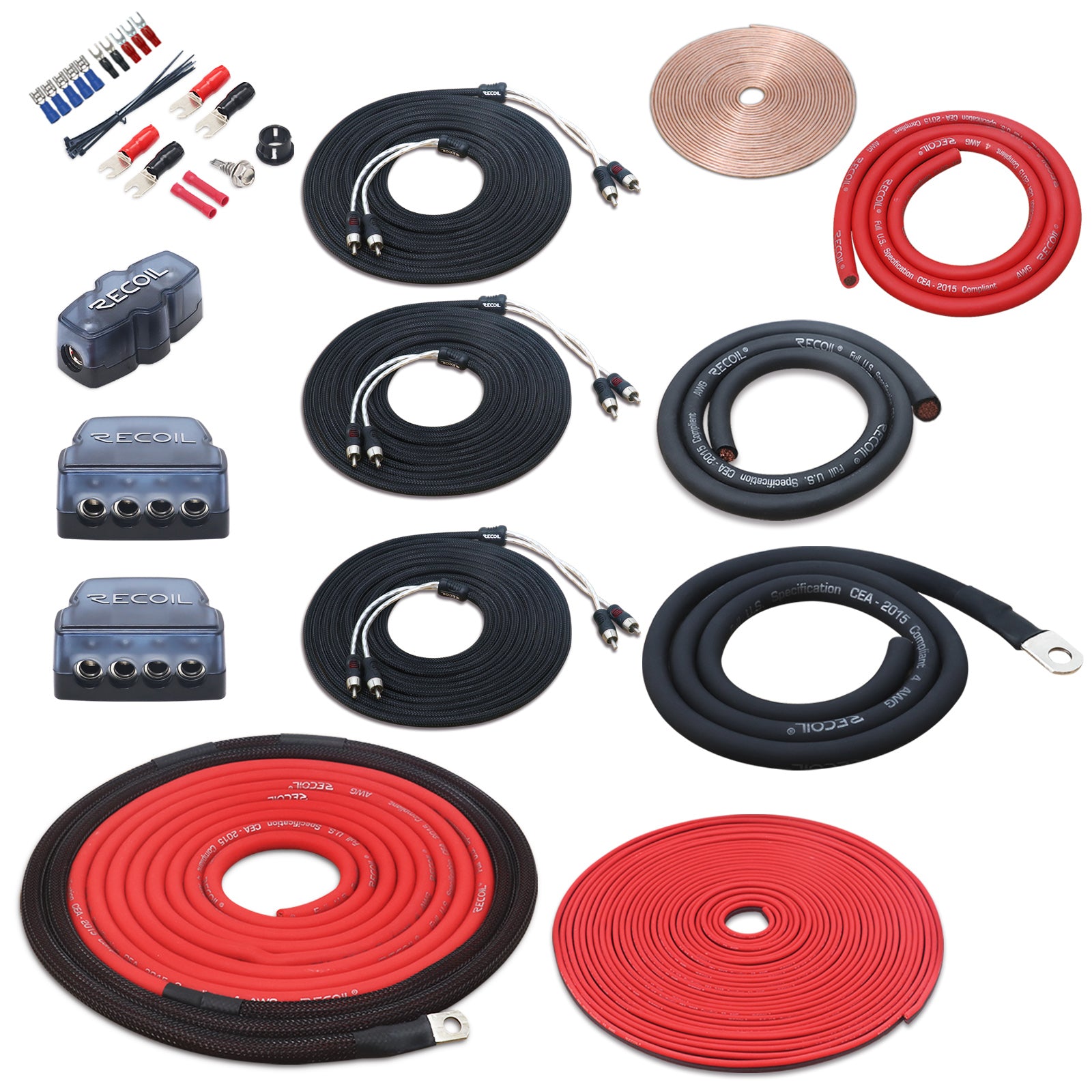 PCK0D - True 0 Gauge 99.99% Oxygen Free Copper Car Audio Dual Amplifiers Complete Installation Wiring Kits
