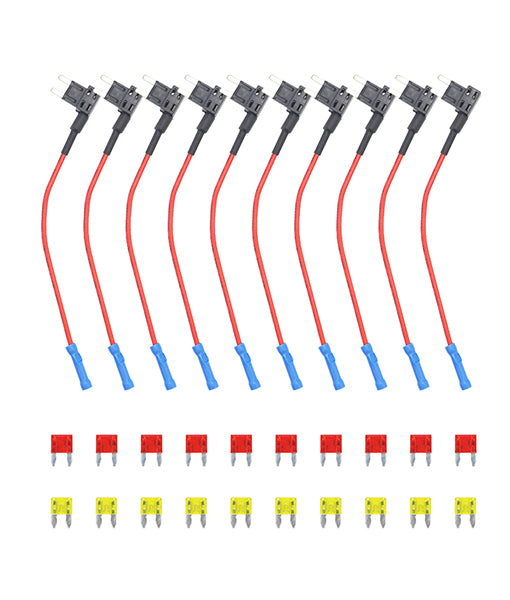 FT2-10 - Recoil 12v Car Add-a-circuit, Fuse Tap Adapter, Mini Ats Blade Fuse Holder, with 10a, 20a Fuses (10 Pack)