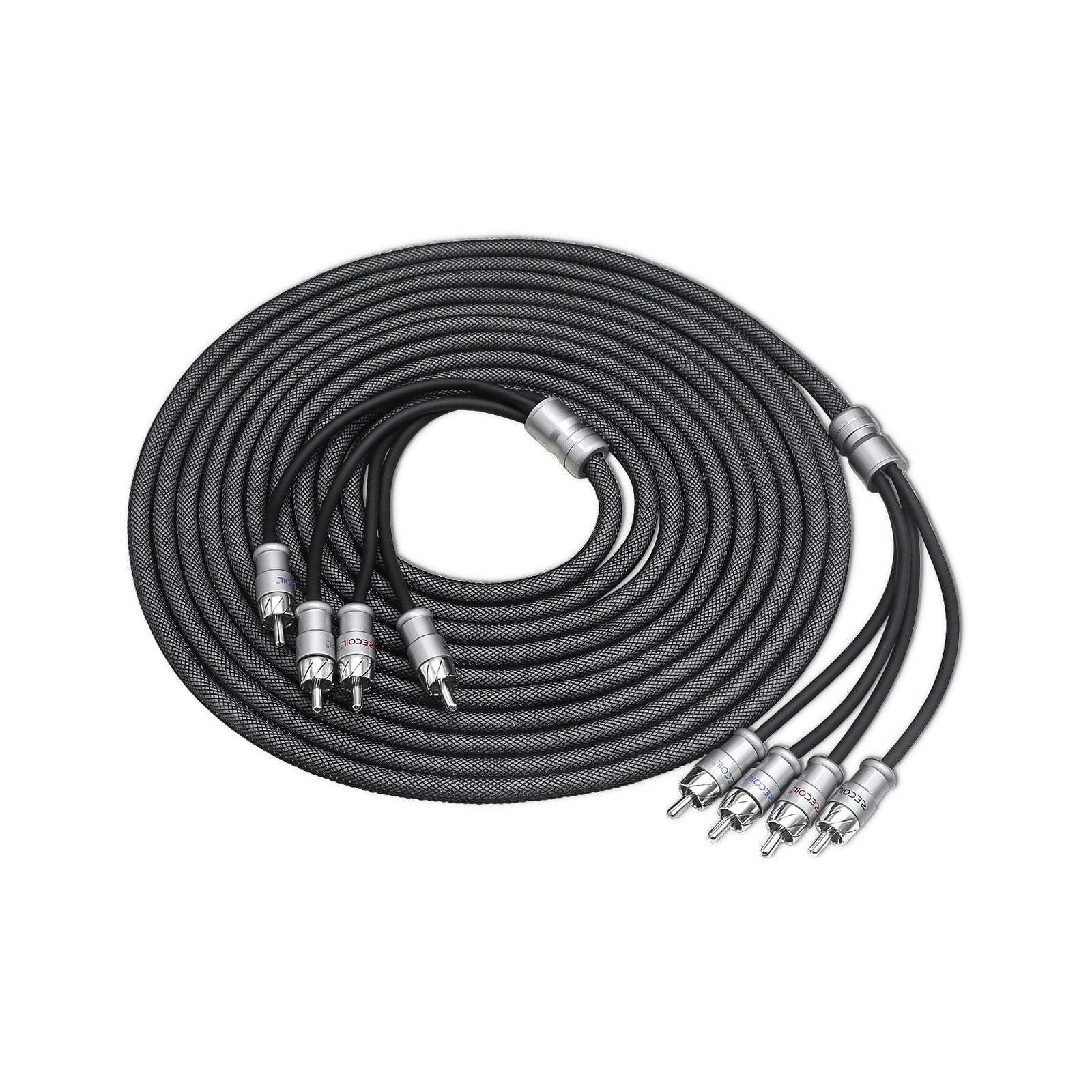XI412 - Echo Max Series Premium 99.99% Oxygen Free Copper 12ft 4-channel RCA Audio Interconnects Cable, with Machined Brass Connectors & Braided Nylon Jacket