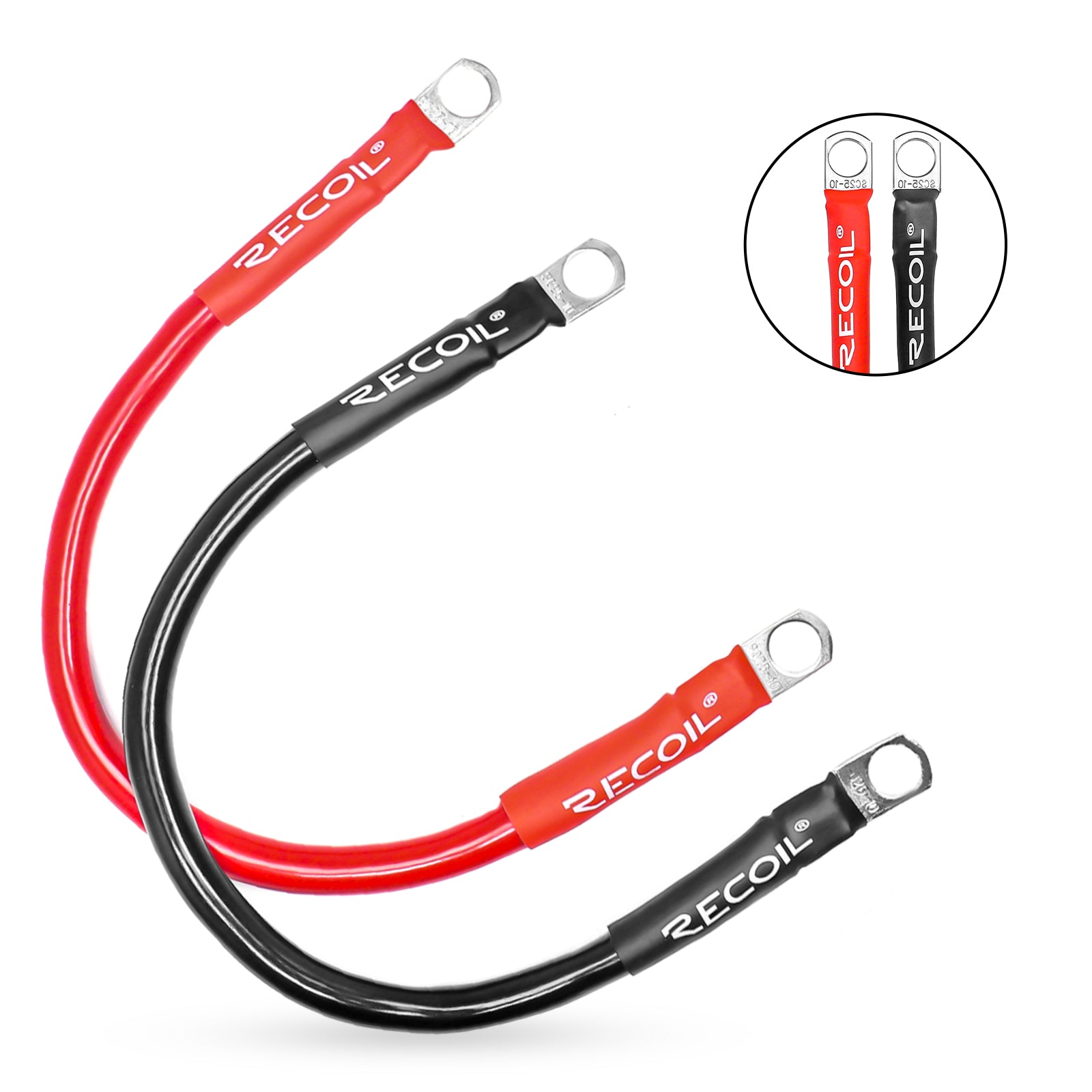 SPG4-1 - True Spec 4 Gauge 1ft Battery Inverter Cable Sets, Tinned 99.99% Oxygen Free Copper Wire with 3/8” Heavy Duty Ring Terminals for Solar, Auto, Car, RV, UTV, ATV, Motorcycle, Bike & Marine