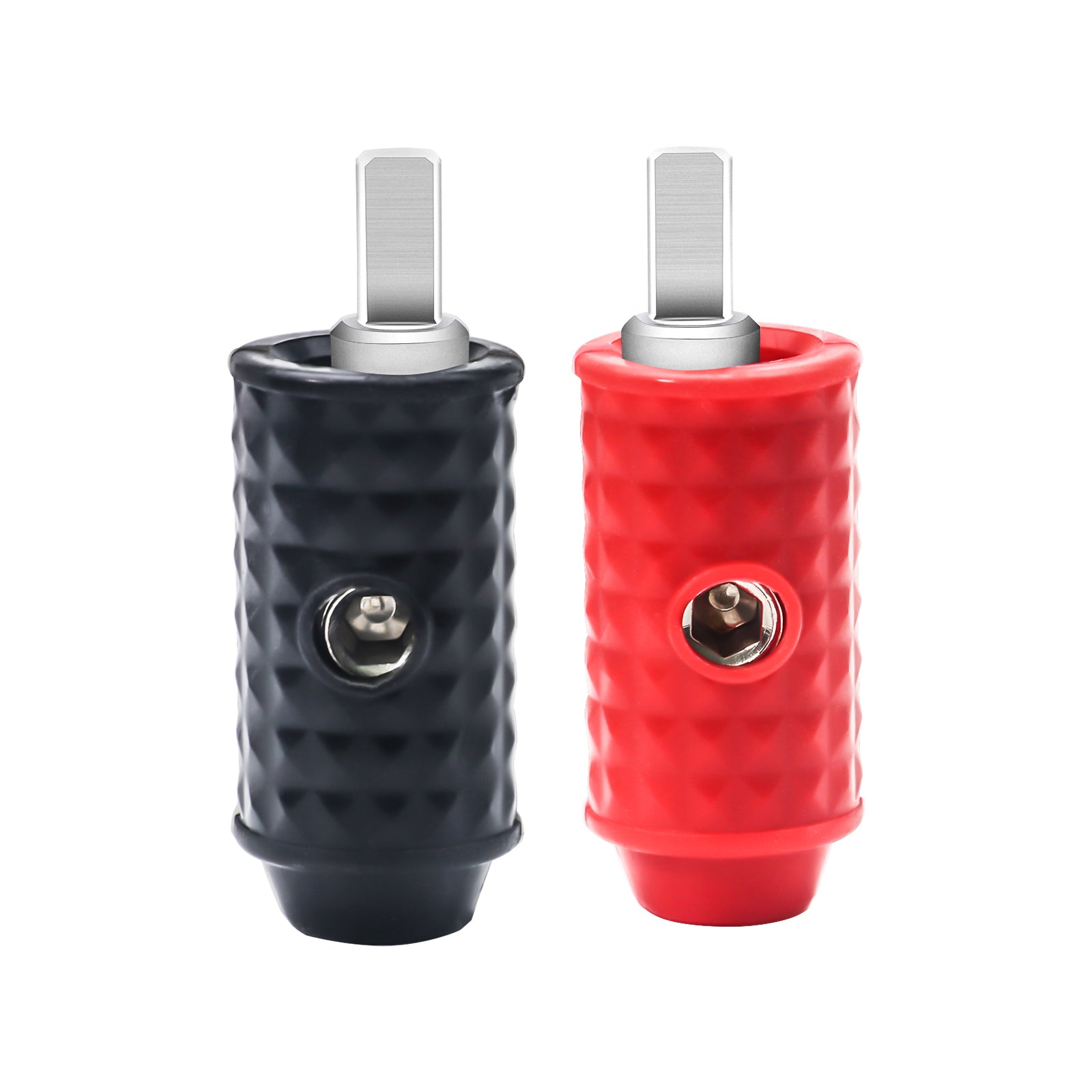 WR04 - Amplifier Power/ground Input Wire Gauge Reducer Brass 1/0 Gauge to 4 Gauge with Red/black Silicon Covers, Marine-grade Satin Chrome Finish, Pair