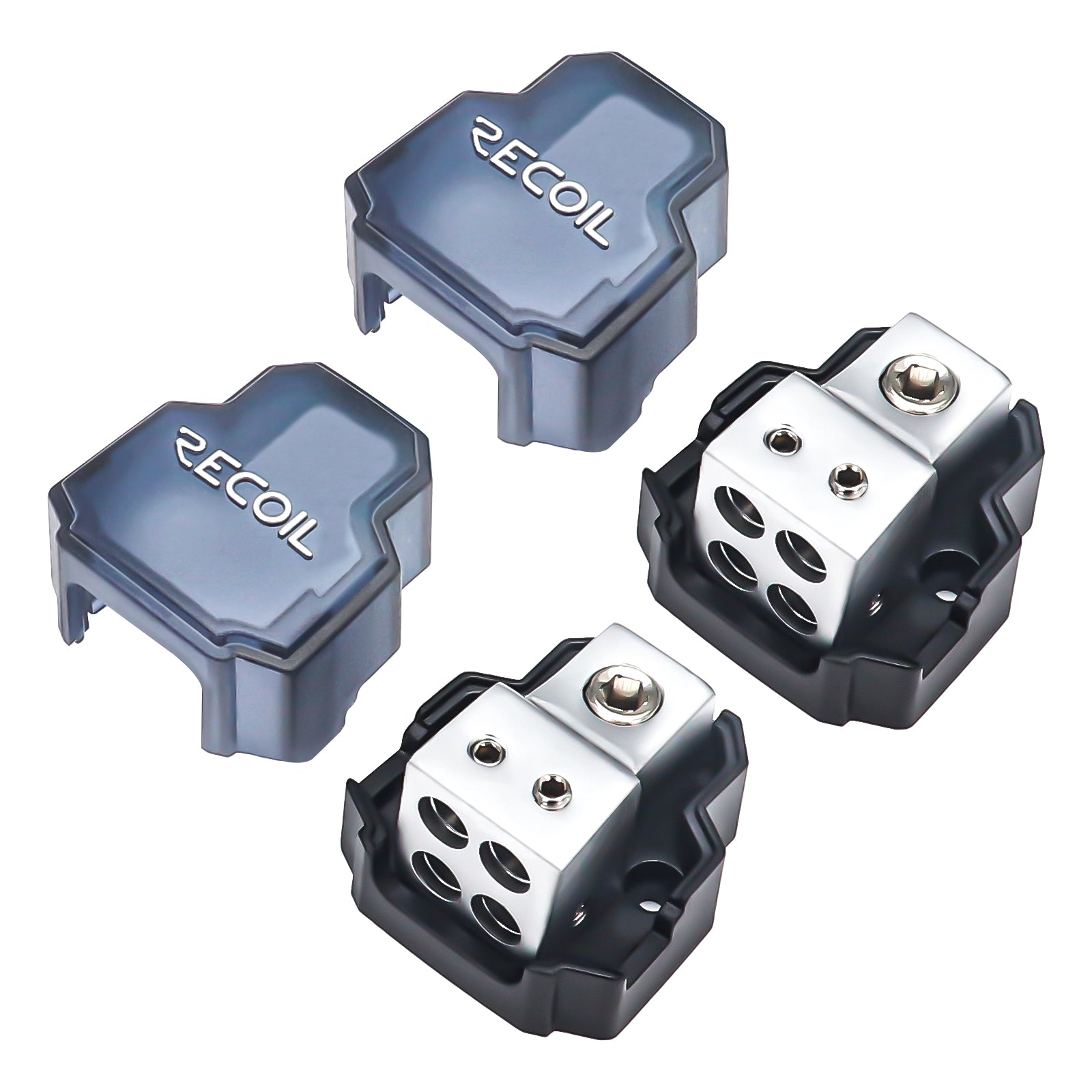 SDB14P - 4-way Mini Power Distribution Block, 1 X 4/8 Gauge in / 4 X 8/10 Gauge Out Power Distribution Ground Distributor Block for Car Audio, 2 Pack