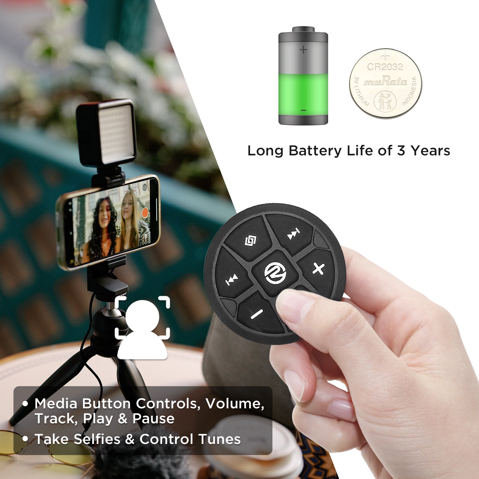 PRC-2B - Waterproof Bluetooth Media Button, Wearable & Steering Wheel Remote Control for Car, Bike, Boat and Powersports Vehicles (Color Black)