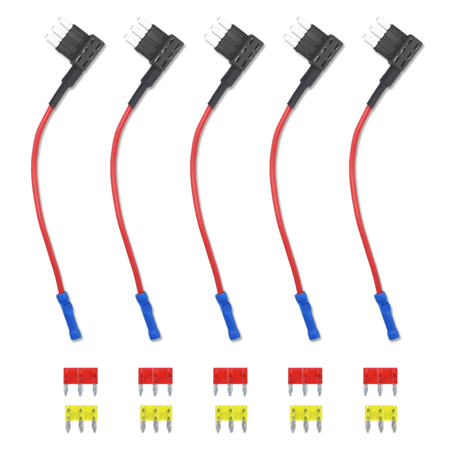 FT5-5 - 5 Pack 12v Car Add-a-circuit Micro3 Fuse Tap Adapter, Atl Blade Fuse Holder with 10pcs 5a & 10a Fuses