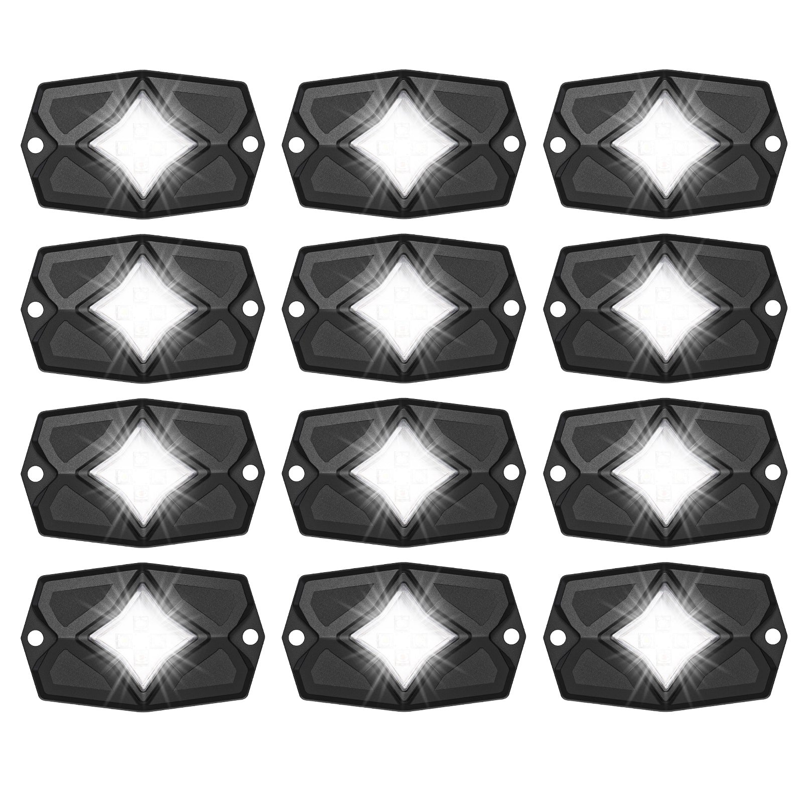 RLW-12 - IP68 Waterproof White LED Rock Lights 12 Pods, Under-glow White LED Light for Car Truck ATV UTV Suv Off-road Boat Motorcycle Vehicle, Under Body Glow Light Lamp Trail Fender Lighting