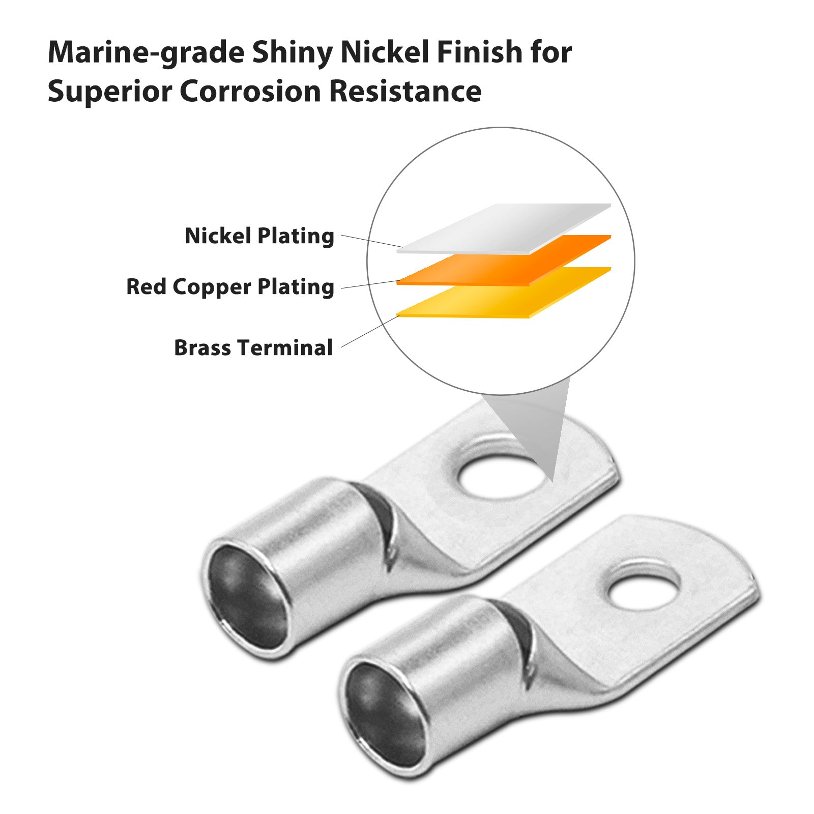 RT4-8K - 8pcs 4awg 3/8” and 4awg 5/16” Copper Ring Terminals, Cable Lugs, Wire Lugs, Heavy Duty Battery Lugs, with 8pcs Heat Shrink Tubing
