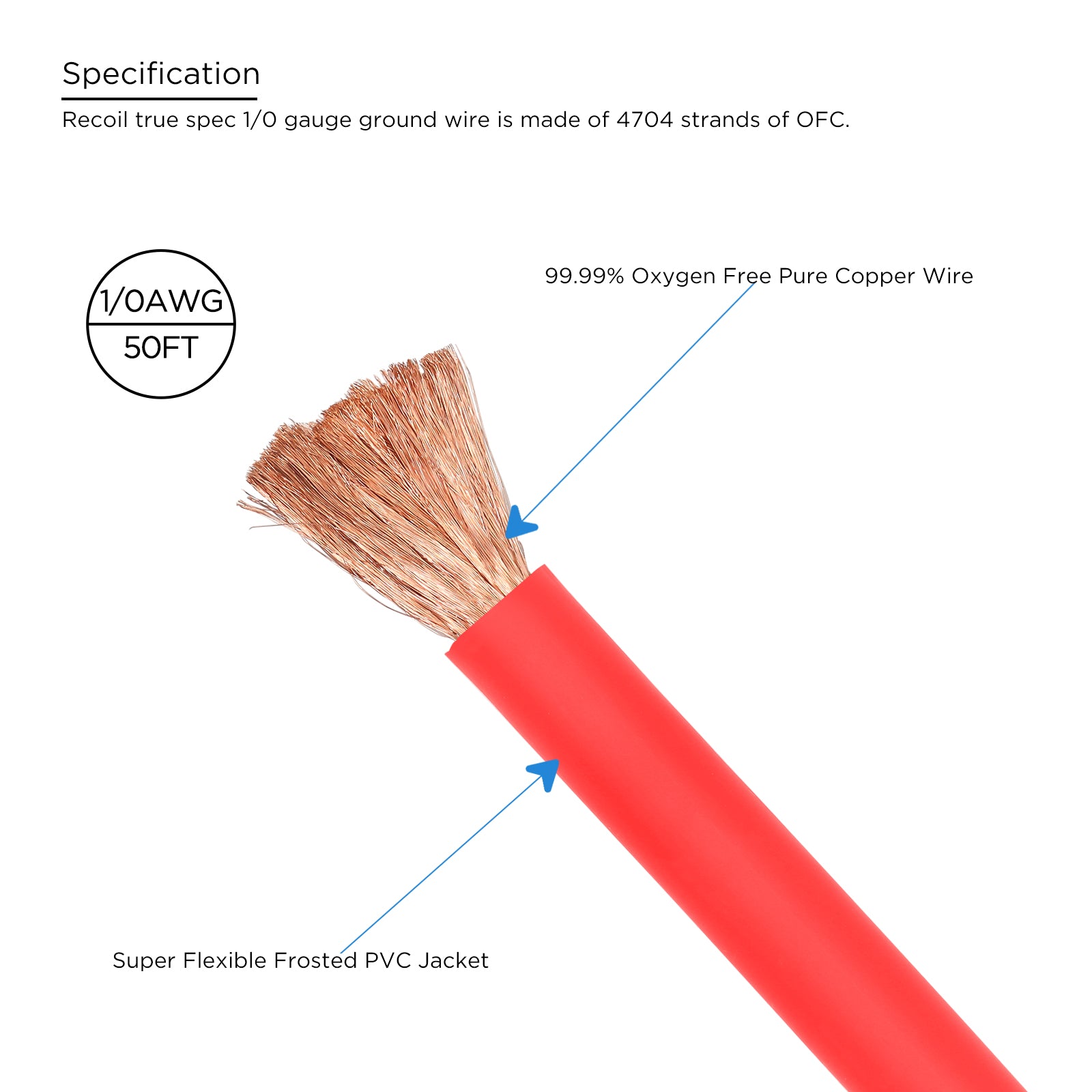 PW0-50 - 50 feet of true-spec 0 AWG Oxygen Free Copper wire - Spool Wire