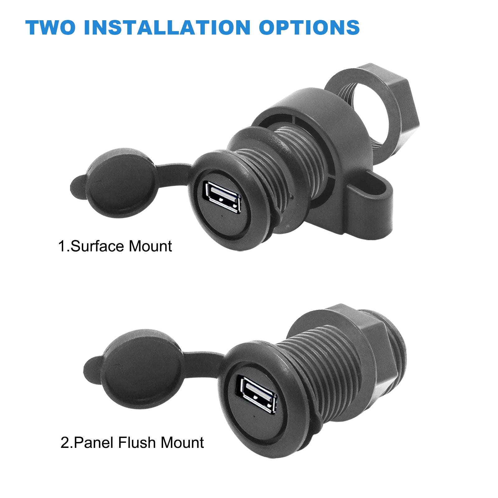 CUSB - Super Mini Single USB Charger Outlet 5vdc 2.1a with Panel Flush and Surface Mount Bracket for Car Boat Marine RV Mobile