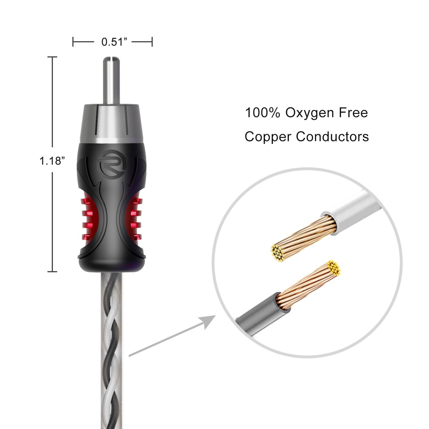 PCI212 - Premium 100% Oxygen Free Copper 12ft 2-channel RCA Audio Interconnects Cable, Double Shielded with Noise Reduction