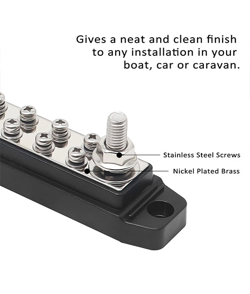 BB212P - Bus Bar 2 X 5/16” Studs and 12 X #8 Screw Terminals Power Distribution Block Busbar with Ring Terminals Pair, Red & Black