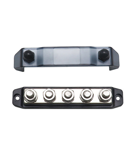 BB5B - Busbar 5 X 5/16” Studs Power Distribution Block with Ring Terminals (black)