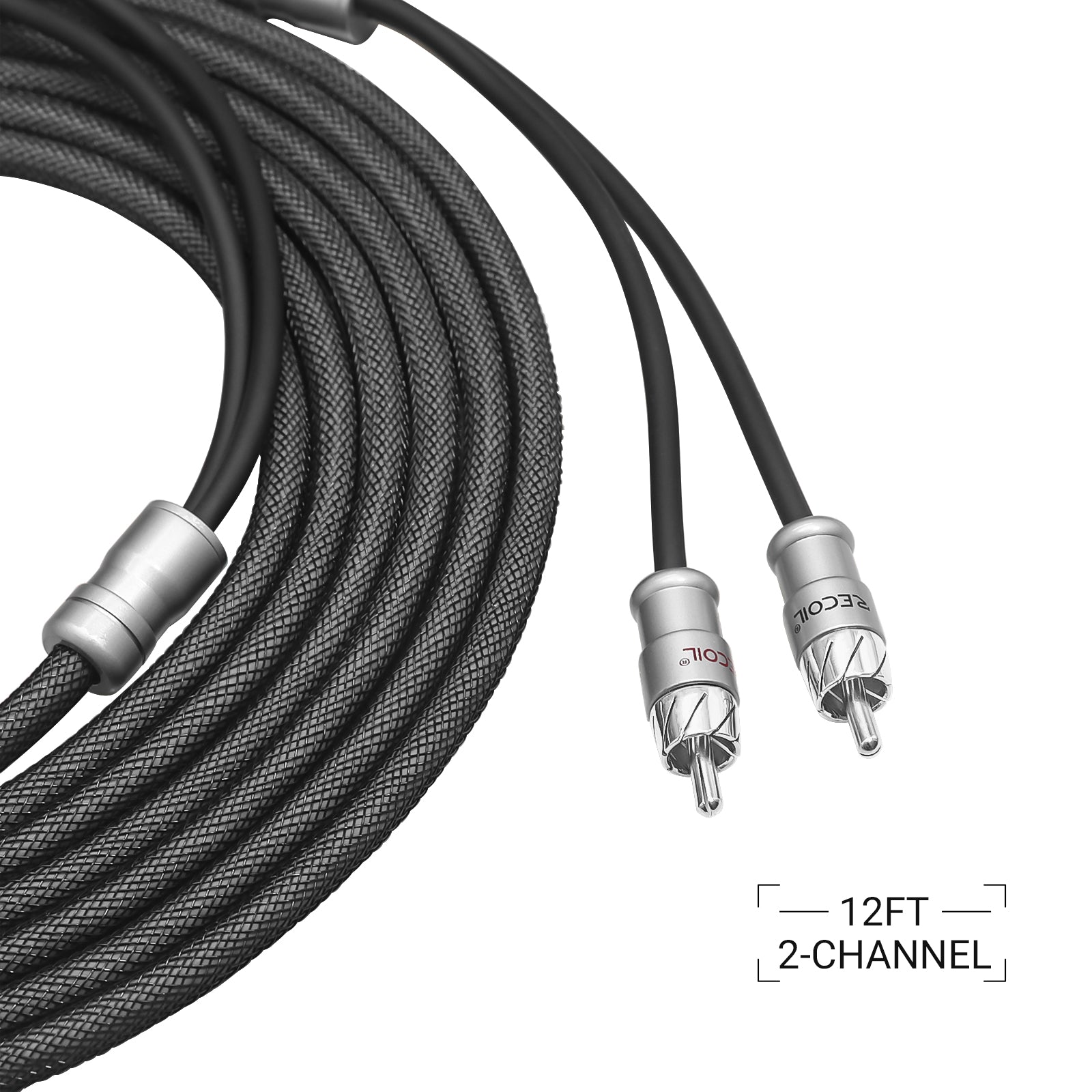 XI212 - Echo Max Series Premium 99.99% Oxygen Free Copper 12ft 2-channel RCA Audio Interconnects Cable, with Machined Brass Connectors & Braided Nylon Jacket