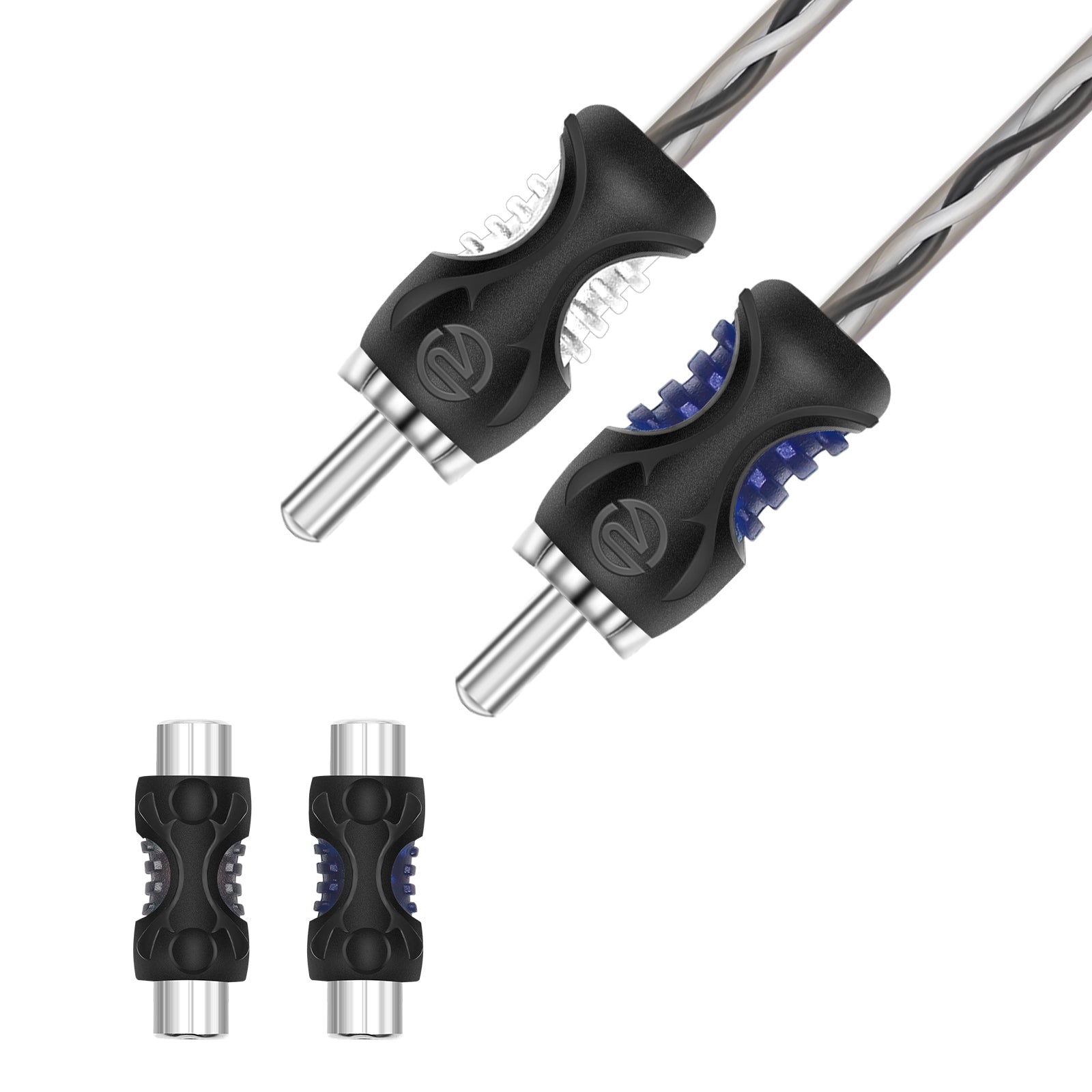 RCA-S - Speaker Wire to RCA Adapter with RCA Female to Female Coupler (pair), Dual Injection Molded RCA Ends