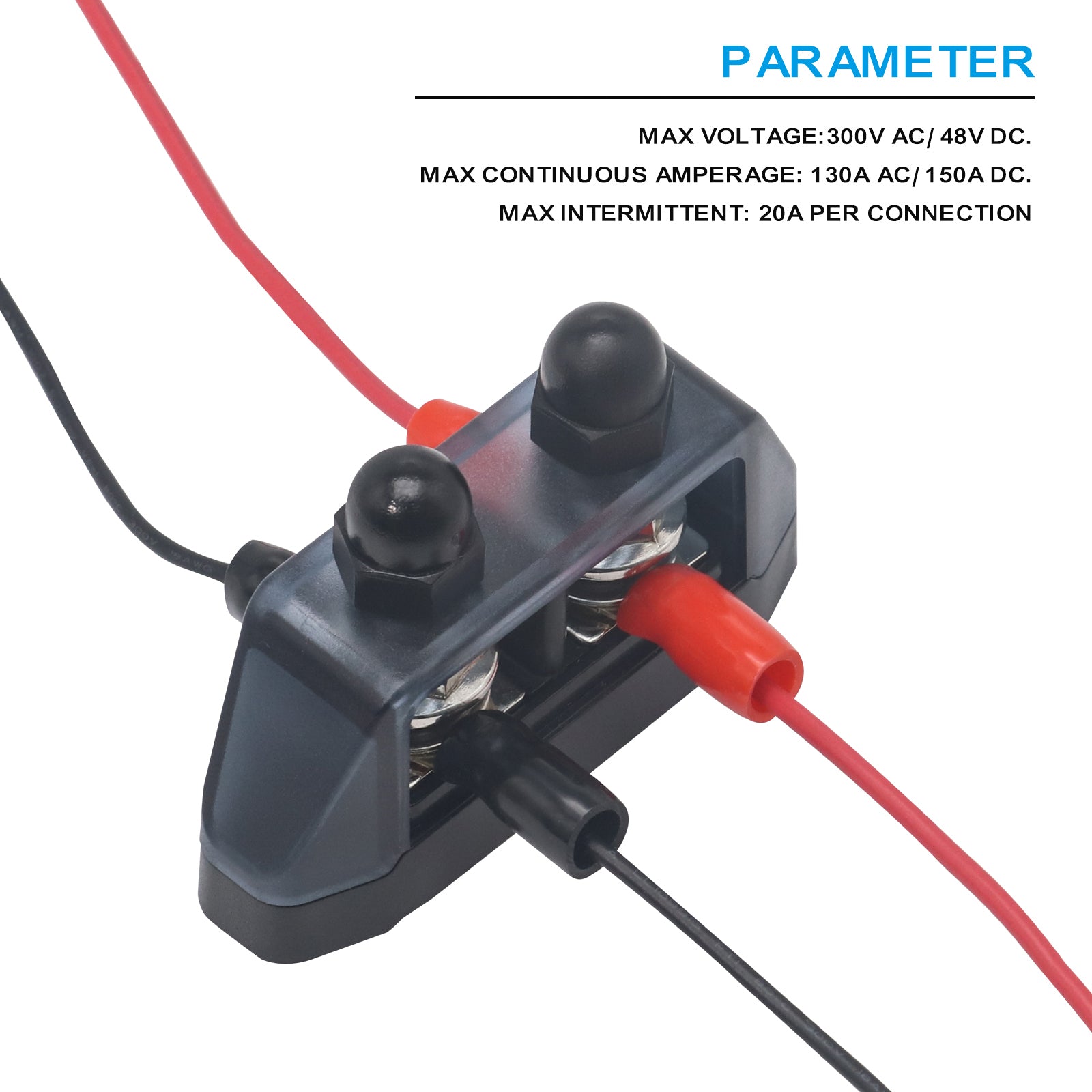 S2P-516 - Insulated 2 Position Busbar 2 X 5/16” Studs Terminals Power Distribution Block with Ring Terminals