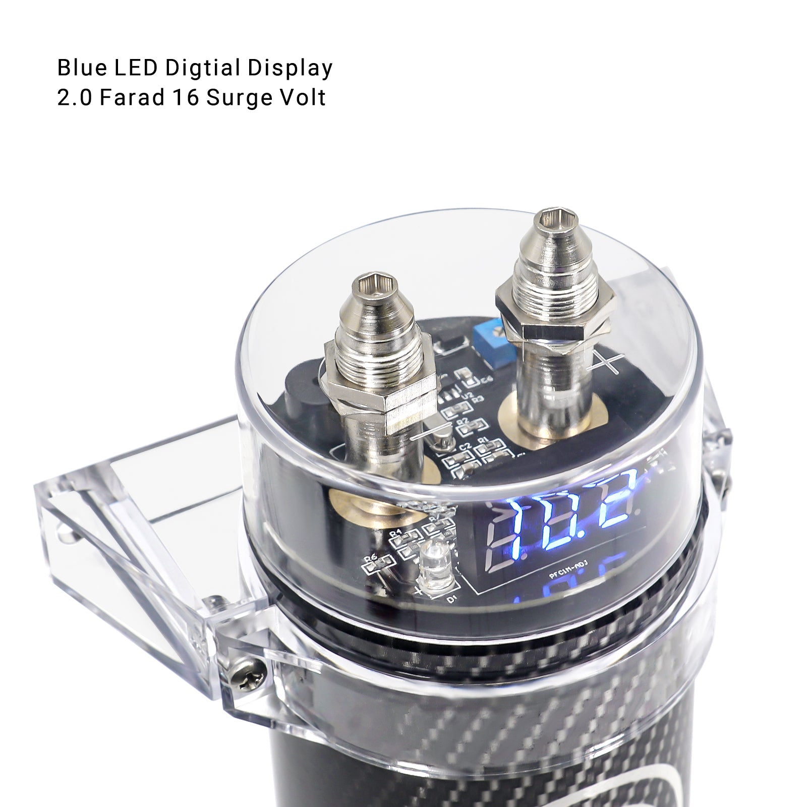 R2D - 2.0 Farad Car Audio Energy Storage Reinforcement Capacitor with Blue Digital Read-out