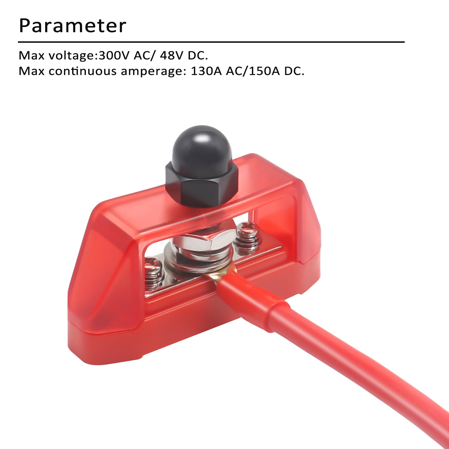 S12P-38 - Pair 3 Connections Busbar 1 X 3/8” Stud 2 X #8 Screw Terminals Power Distribution Block with Ring Terminals (red & Black)