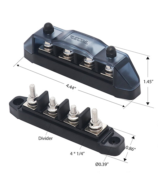 BBSPG4 - Insulated 4 Position Busbar 4 X 1/4” Studs Terminals Power Distribution Block with Ring Terminals