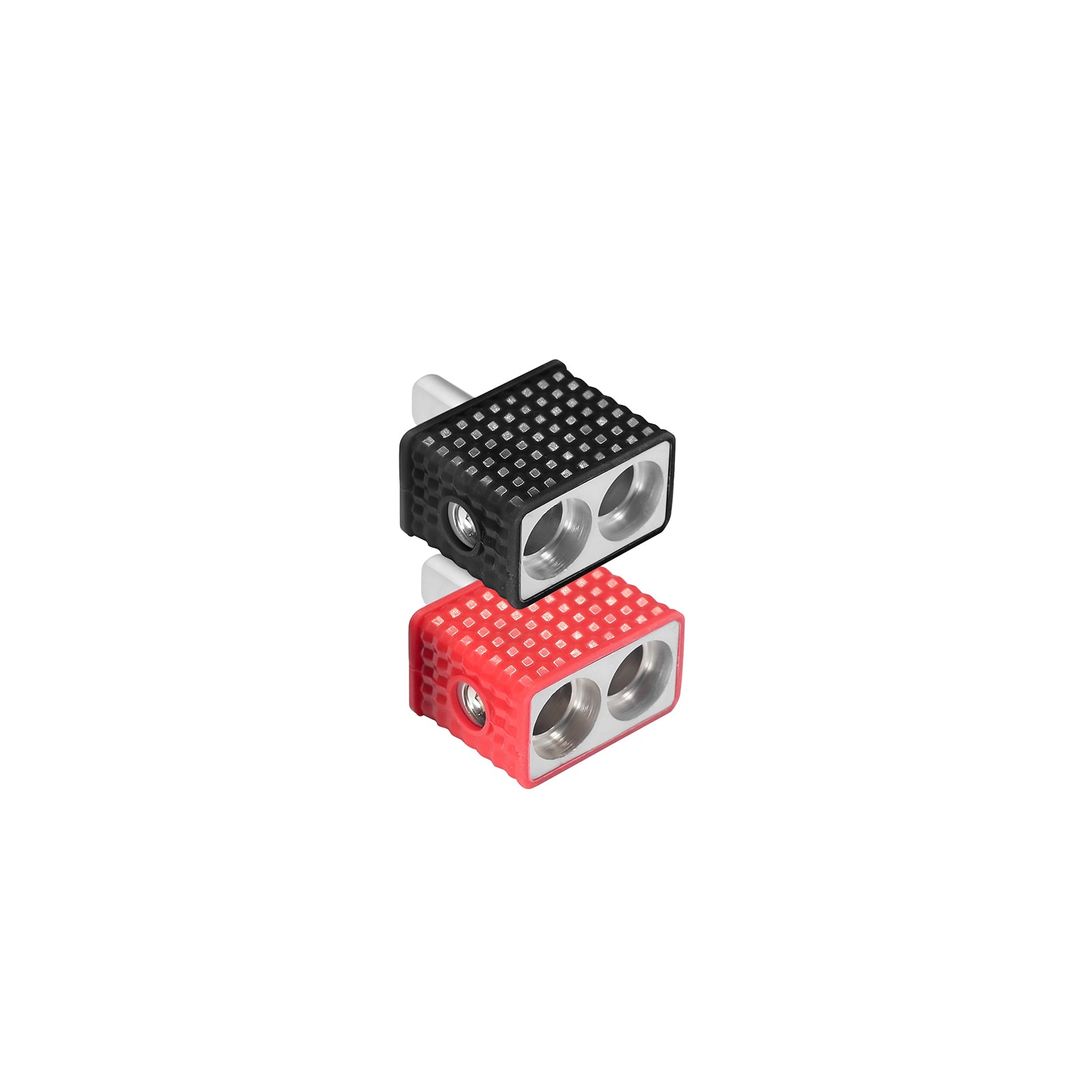 WRD88 - Amplifier Power/ground Input Wire Gauge Reducer Brass Dual 8 Gauge to 8 Gauge with Red/black Silicon Covers, Marine-grade Satin Chrome Finish, Pair