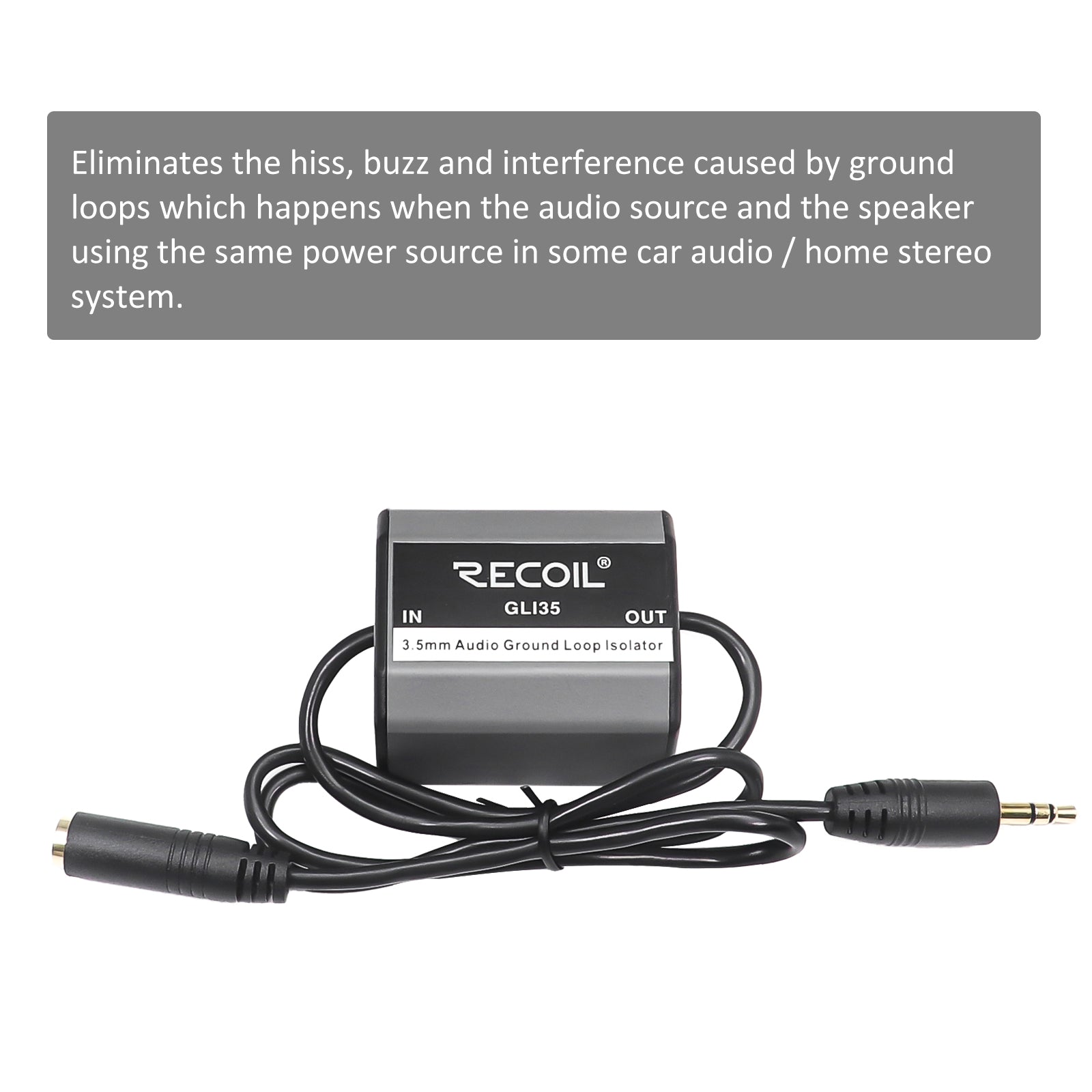 GLI35 - Ground Loop Noise Isolator for Car Audio, Home, Pc Stereo System with 3.5mm Audio Cable, Eliminate Noise