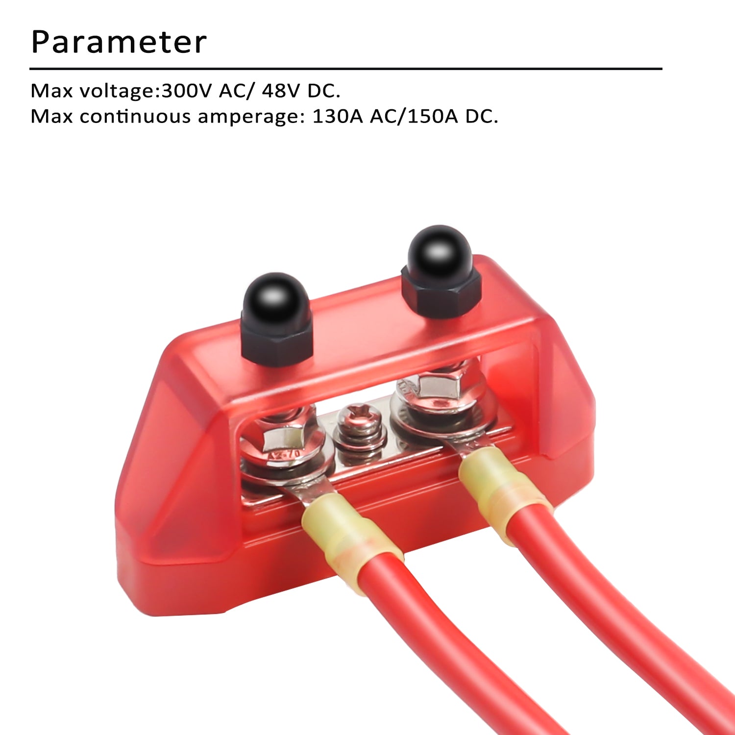 S2P-14 - Pair 3 Connections Busbar 2 X M5 Studs & 1 X #8 Screw Terminal Power Distribution Block with Ring Terminals (red & Black)