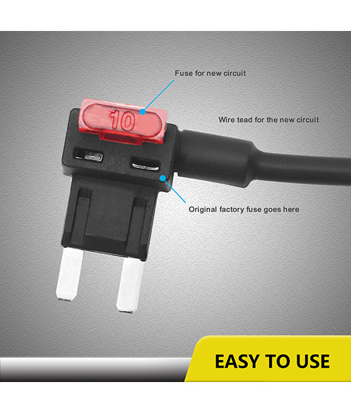 FT2-10 - Recoil 12v Car Add-a-circuit, Fuse Tap Adapter, Mini Ats Blade Fuse Holder, with 10a, 20a Fuses (10 Pack)