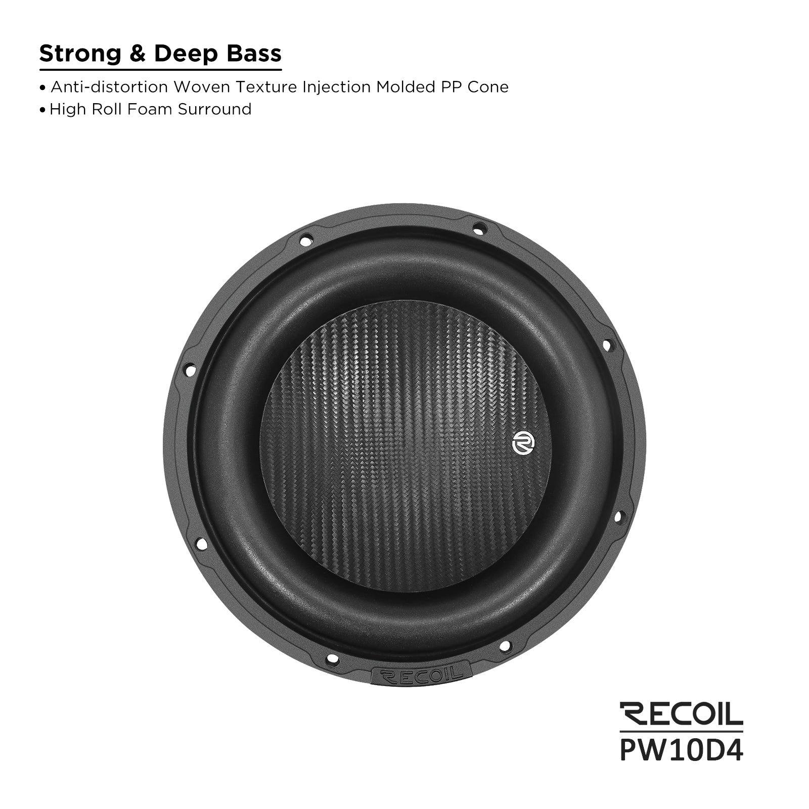 PW10D4 - Echo Pro 10 Inch Subwoofer - 1,200 Watts Power Dual 4 OHM Voice Coil, 2.5" Black-coated 4 Layer High Temperature Voice Coil, Competition Grade Impp Cone