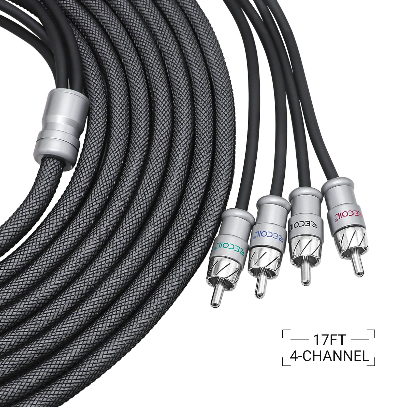 XI417 - Echo Max Series Premium 99.99% Oxygen Free Copper 17ft 4-channel RCA Audio Interconnects Cable, with Machined Brass Connectors & Braided Nylon Jacket