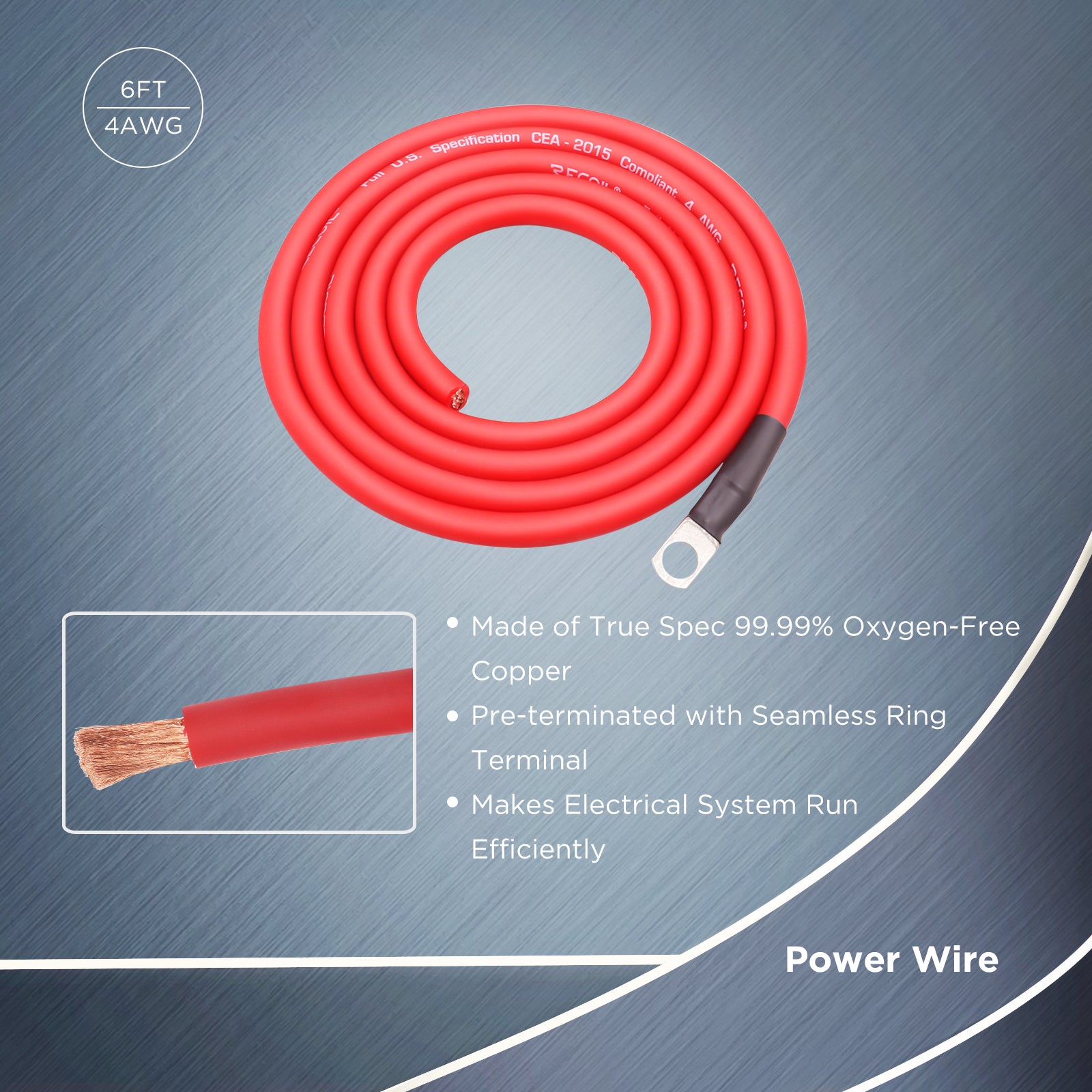 PBG3-4 - True Spec 4 Gauge 99.99% Oxygen Free Copper Wire Big 3 Amp Wiring Upgrade Kits for Car Audio Systems up to 200 Amps