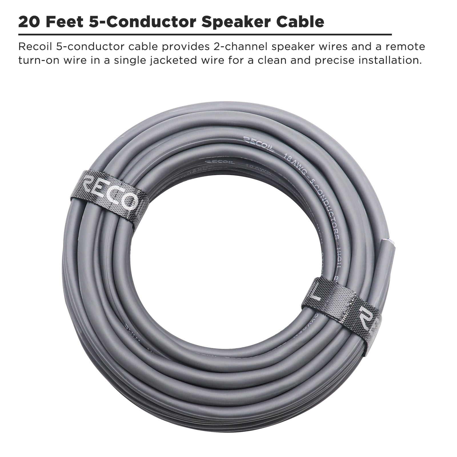 SW5C18-20 - 20-feet 5-conductor Speaker Cable, 18awg Pure OFC, Ultra-flex and Easy Peel Jacket, 2-channel Speaker Wire and Remote Wire