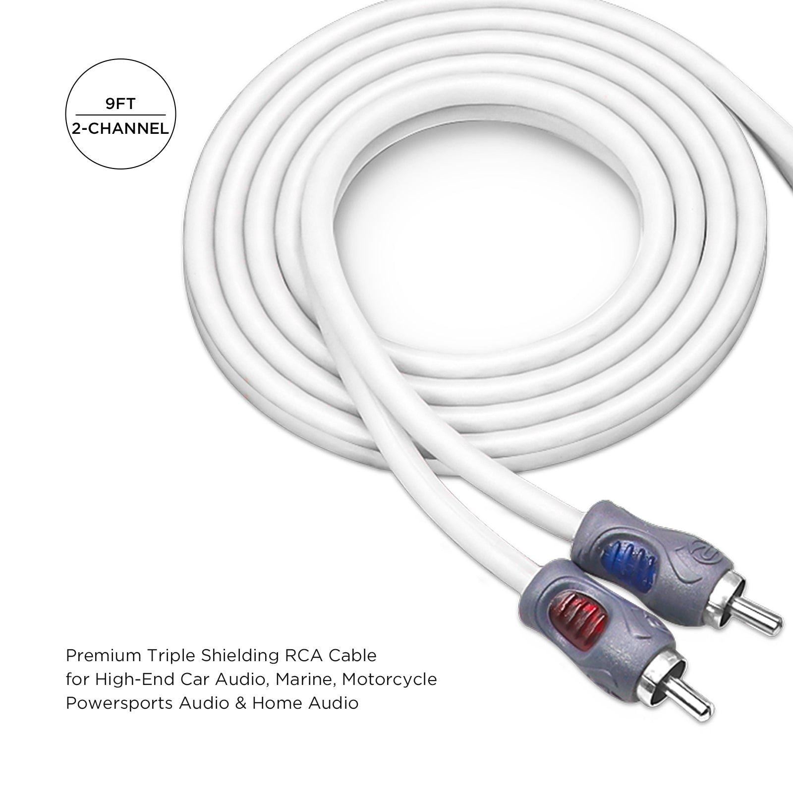 RMI29 - Echo Plus Series Tinned Oxygen Free Copper 2-channel 9ft RCA Audio Interconnects Cable for High-end Car Audio, Marine, Motorcycle & Utv/atv Audio, Triple-shielded with Noise Rejection for Tough Environment