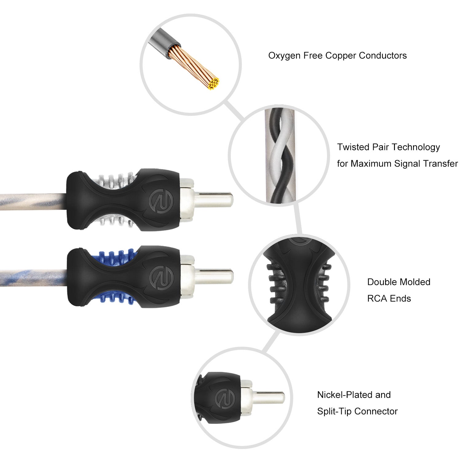 RCI26 - 100% Oxygen Free Copper 6ft 2-channel RCA Audio Cable, Twisted Pair with Noise Reduction