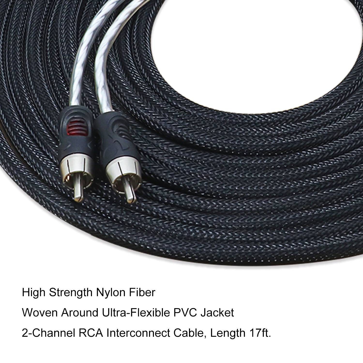 PCI217 - Premium 99.99% Oxygen Free Copper 17ft 2-channel RCA Audio Interconnects Cable, Double Shielded with Noise Reduction