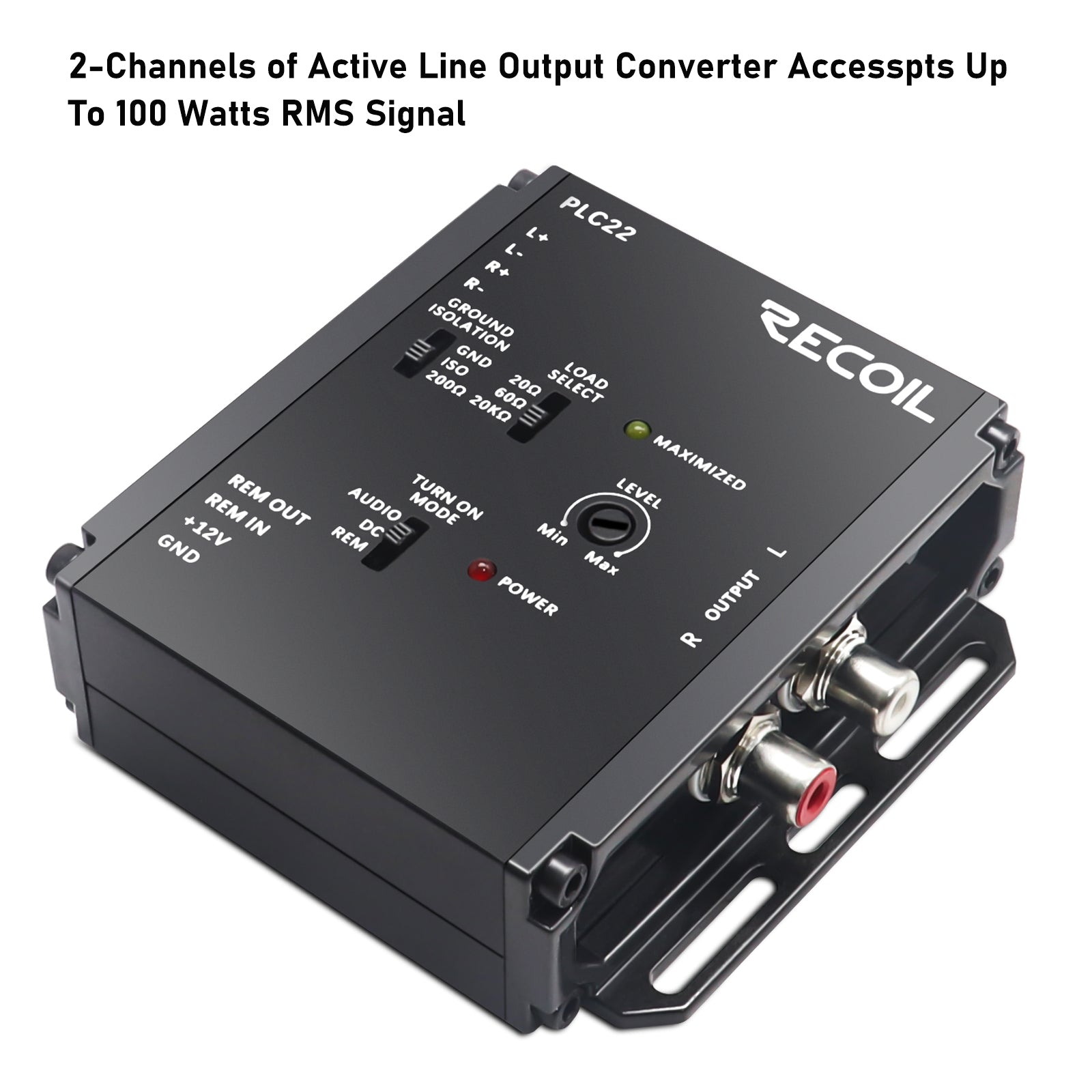 PLC22 - Premium 2-channel Active Line Output Converter with 9.5v Preamp Output, Features Turn-on Mode, Load and Ground Isolation Selection