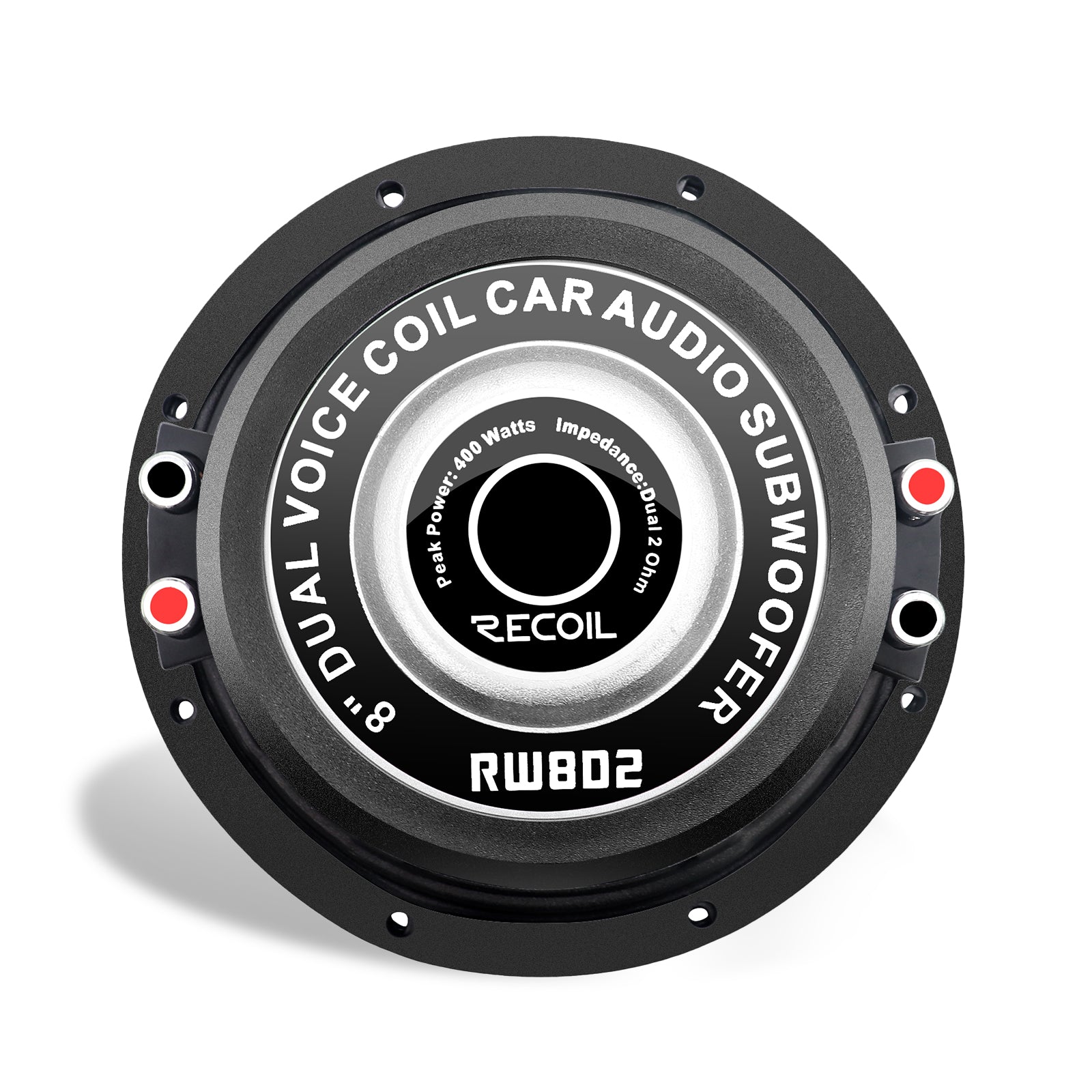 RW8D2 - Echo Series 8 Inch Subwoofer - 400 Watts Power Dual 2 OHM Voice Coil, 2" Black-coated 4 Layer High Temperature Voice Coil, Competition Grade Pressed Paper Cone