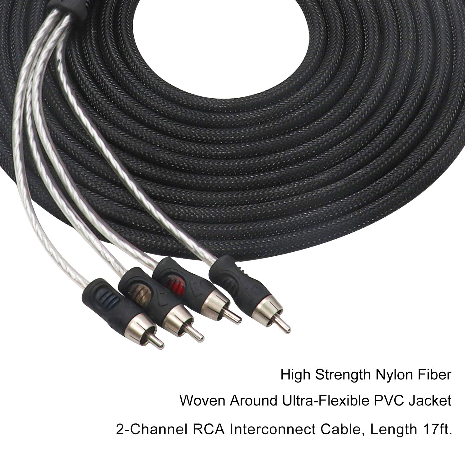 PCI417 - Premium 99.99% Oxygen Free Copper 17ft 4-channel RCA Audio Interconnects Cable (4x RCA Male to 4x RCA Male), Double Shielded with Noise Reduction