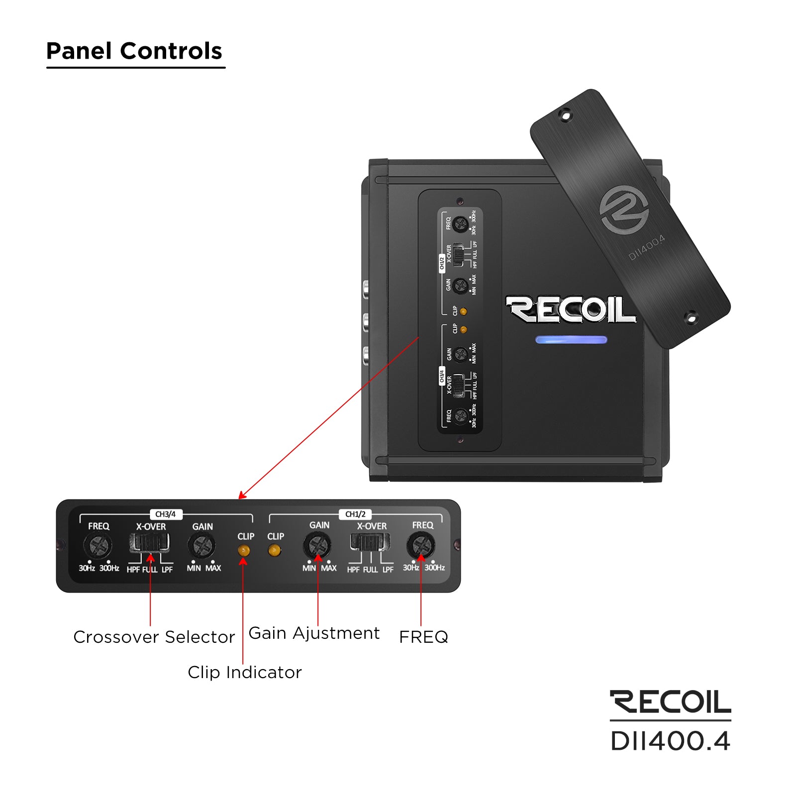 DII400.4 - Ultra Compact Full Range Class-D 4-channel Car Audio Amplifier, Max 800 Watts, 2-4 OHM Stable, Bridgeable