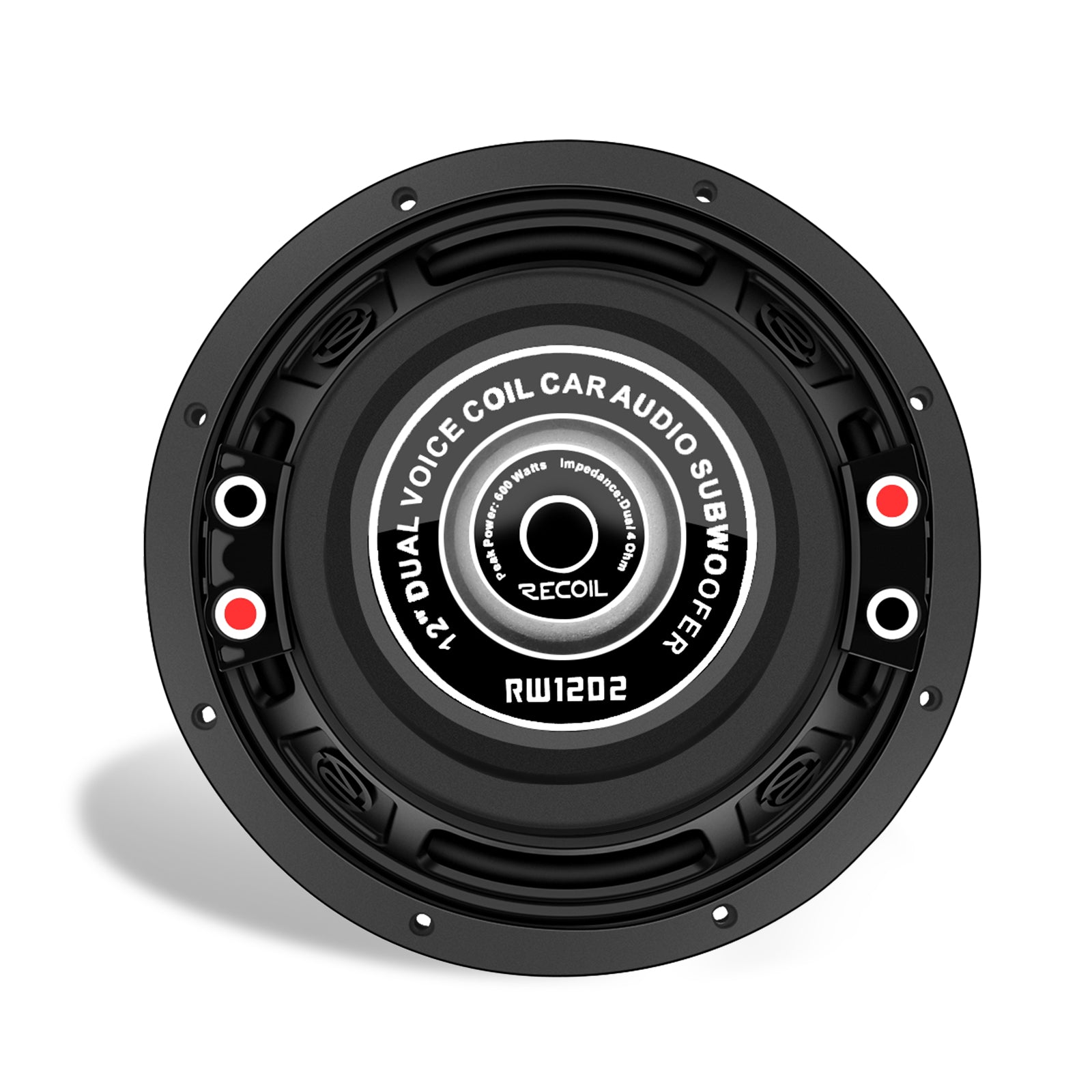 RW12D2 - Echo Series 12 Inch Subwoofer - 600 Watts Power Dual 2 OHM Voice Coil, 2" Black-coated 4 Layer High Temperature Voice Coil, Competition Grade Pressed Paper Cone